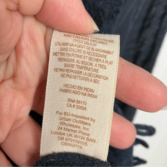 Free People Top Desert Sands Black Embroidered Fringe Boho Peasant Shirt Casual - Picture 8 of 10